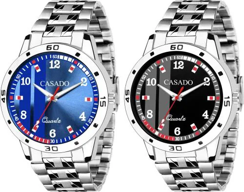 Casado Analog Blue, Black Dial Silver Strap Watch For Boys (Csd-259-260) (Pack Of 2)