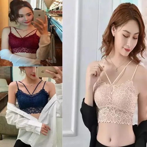KAMINI Net Lacy Bralette Bra Lightly Padded Bra with Lace Fabric Reguler And Comfortable Bra Cups (Pack of 3 _ Blue Maroon Beige)