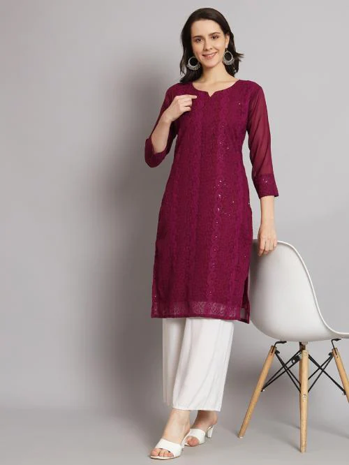 Felopie Women's Chikankari Kurti With Sequince And Embroidered Work Kurti