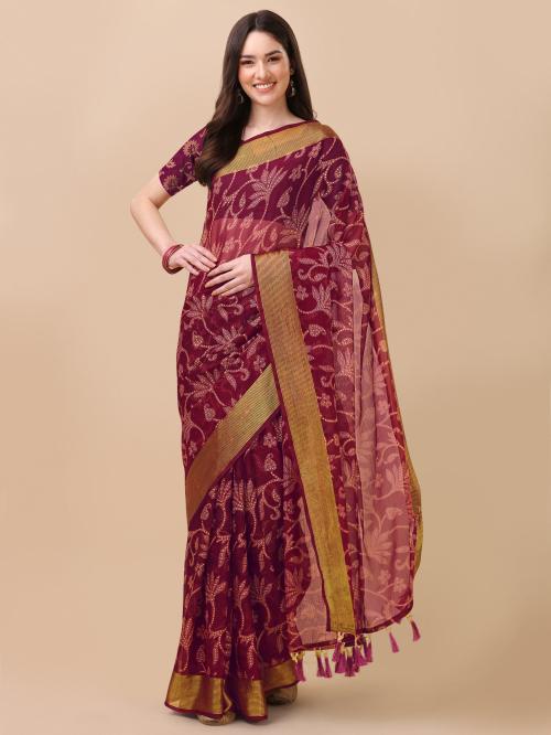 Rekha Maniyar CHIFFON VISCOSE BORDER Wine Color Foil Print Saree for Women