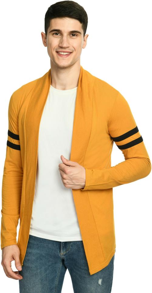 Rayware Indra Fashion Men Yellow, Black Striped Cotton Blend Shrug