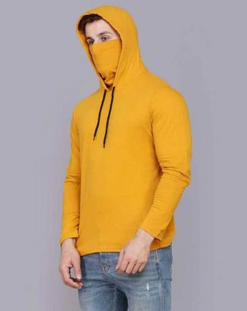 REVIZO Men & Women Mask Full Sleeve T-shirt / Hooded Sweatshirt,Mustard
