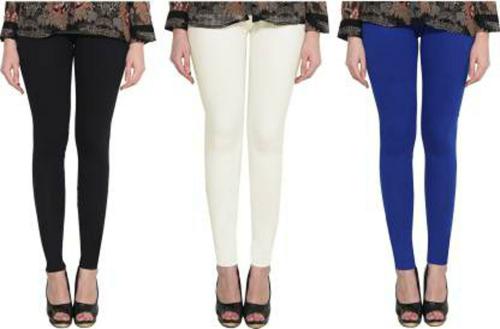IKHLAS Women Royal BlueWhite and Black Solid Cotton Blend (Pack of 3) Legging