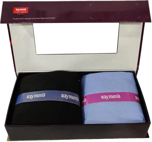 Raymond Men Black, Light Blue Solid Cotton Shirt And Trouser Fabric