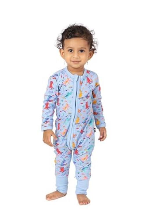 LAZYTOON Double Zipped Romper - Nantucket Breeze 100% Organic Cotton baby Rompers For Kids | Jumpsuit for New Born Baby | Sleep Suits | Night Suits for New Born Baby to 2 Years (Pack Of -1) (For 0 M) Kids