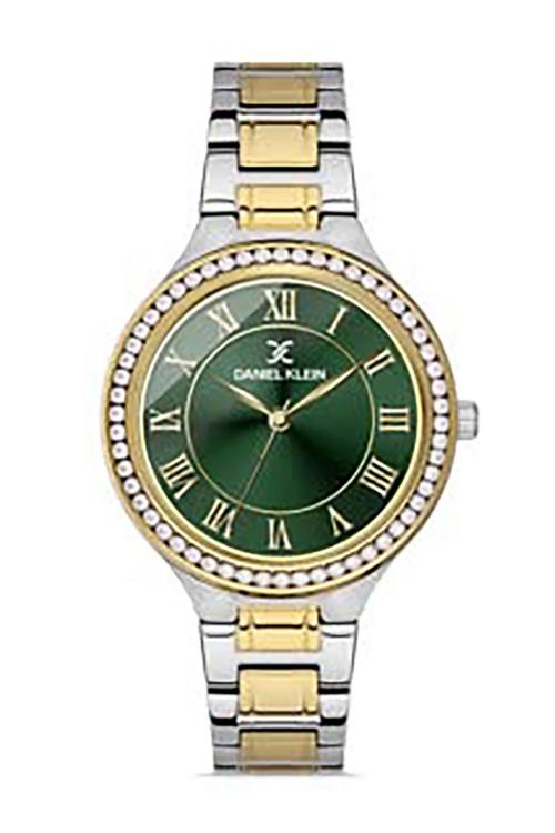 Daniel Klein Analog Green Dial Silver, Gold Strap Watch for Women (DK.1.13211-6)