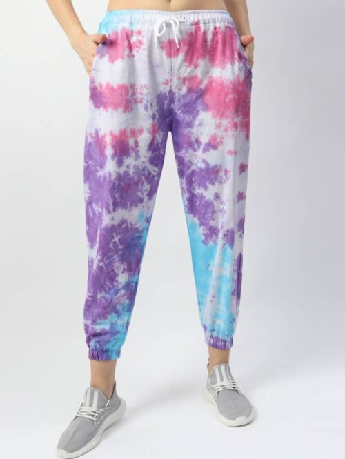 Girls Trousers & Pants Purple Girls Trouser Cotton Tie-Dye Self Design Track Women Pants Trouser For girls For Going Gym Trousers Running Trousers for Girls Pack Of 1
