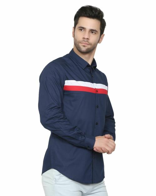 Life Roads Navy Blue Pure Cotton Slim fit Casual shirt For Men