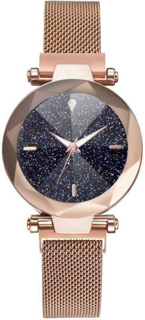 HRV Black Dial Rose Gold Strap Analog Watch For Women