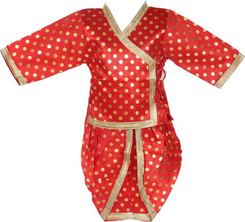 Ahhaaaa Boys Red Full Sleeve Cotton Blend Printed Angarkha and Dhoti Pant