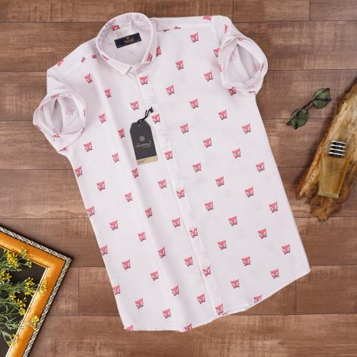 Classy Vouge Men White, Orange Printed Cotton Blend Casual Shirt (S)