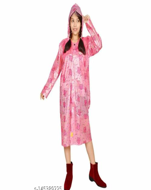 SHUVHA Polyster Printed Jacket Raincoat for girls | 4 - 13 Years Pink Color