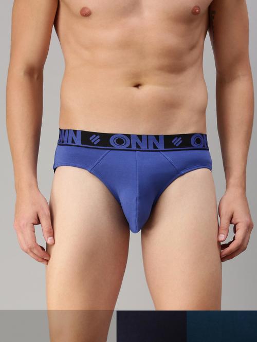 ONN Men Pack Of 3 Ink Blue,S Blue,Navy Pure Cotton Basic Briefs