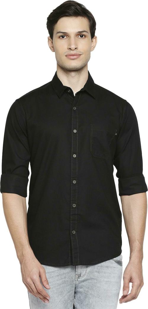 Mufti Men's Slim Fit Textured Plain Urban Casual Shirt In Cotton