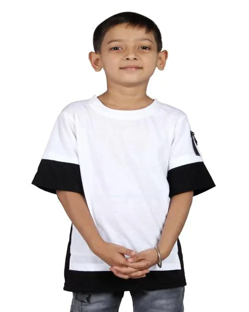 BHUJWAAL Hip-Hop Round Neck Half Sleeve Regular Fit T-Shirt for Kids | Oversized Tshirt | Hip-Hop Boys T-Shirt White-Black (Boys ) (8-9 Years)