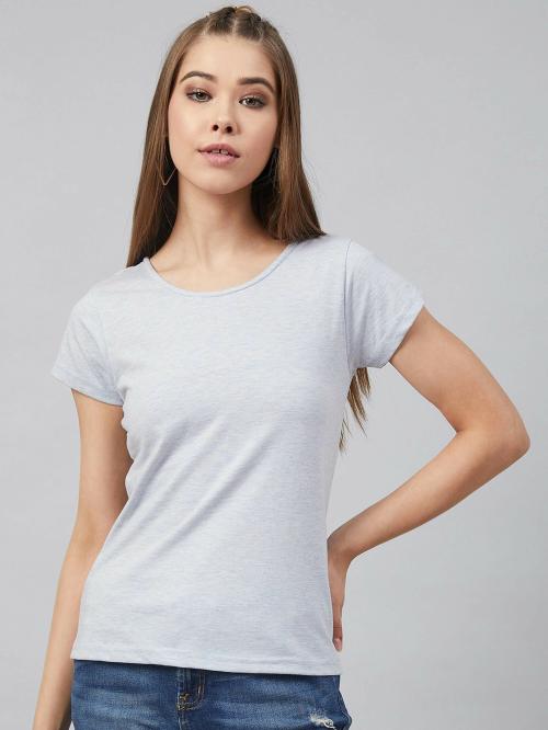 Marie Claire Women Light Blue Solid T-shirt