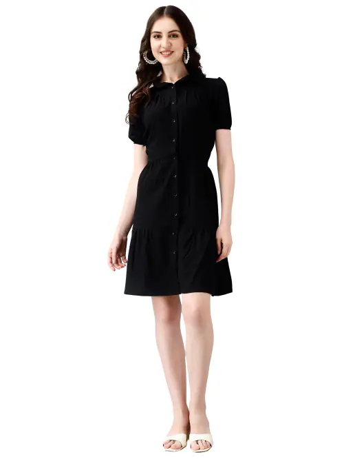 Paralians Women's Short Sleeve Button Down Mini Shirt Dress, Black