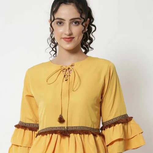Kannan lace up bell sleeve top for women