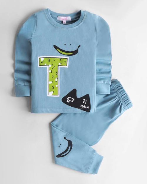 Hopscotch Baby Boys Cotton Graphic Print Top And Pajama Set In Blue Colour For Ages 18-24 Months (YYZ-3157358)