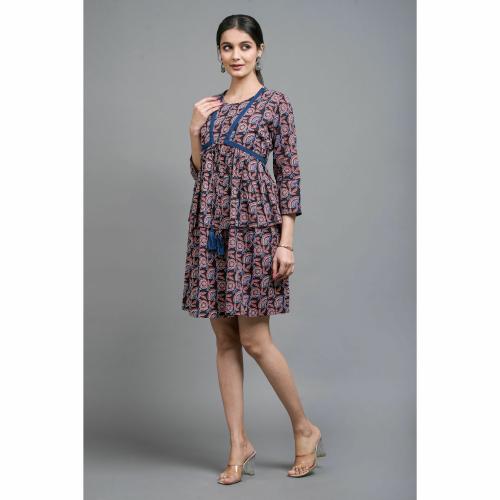 Ramniya Alia Cut Double Layer Shorts Cotton Dress With jacket For Women & Girls | Color-Multicolor | Size-M