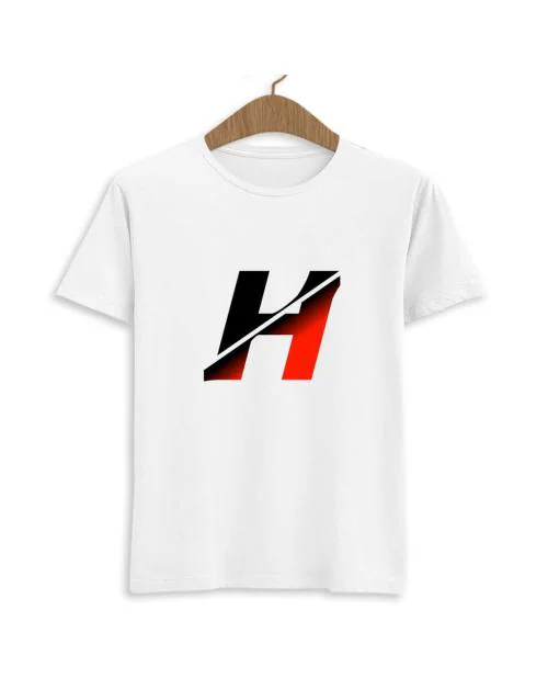 Komy Polyester Fabric White Color Name Initial Printed Tshirt for Mens - H Alphabet, H Letter-M