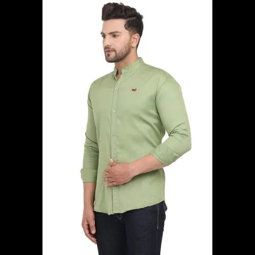 Ved Elegant Men's Regular Fit Mandarin Collar Casual Full Sleeves Shirt for Men II Premium Pista Green Cotton Shirt II Stylish Shirt II Latest Men Casual Shirt II Luxury Shirts ||