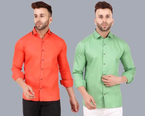 Allan Peter Men Red and Green Solid Pure Cotton Casual Shirt-Pack of 2