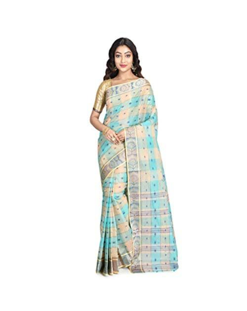 Raj Saree Women's Traditional Cotton Bengali Handloom Tant Saree (Multicolour)