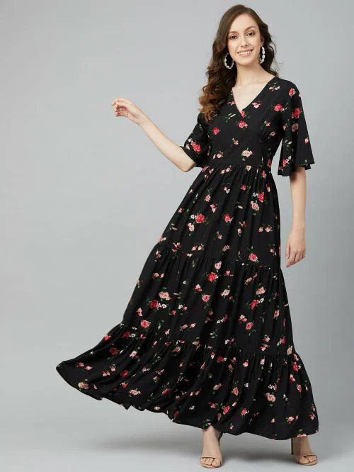 Rare Women Black Floral Dress