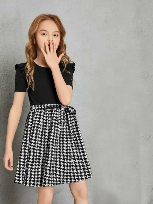 EN CREATION Girls Black Solid Lycra Blend Bubble Dress (11-12 Years)