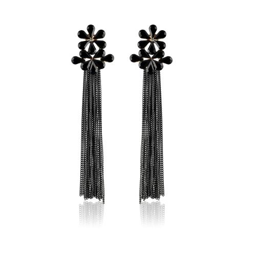 Onyra Metal Crystal Tassel Floral Dangler Western Style Long Earring For Women