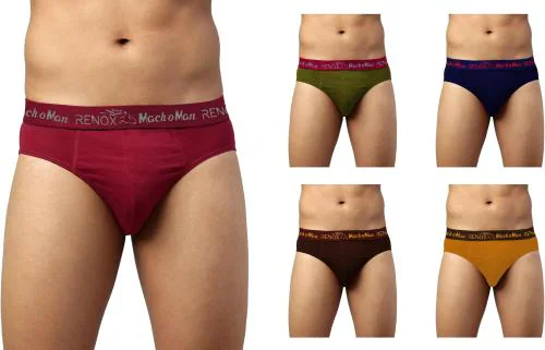 Renox Men Multicolor Solid Pure Cotton Pack Of 5 Brief (90)_M