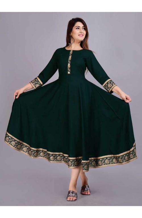 RA Creation Women Green Printed Viscose Rayon KurtaL