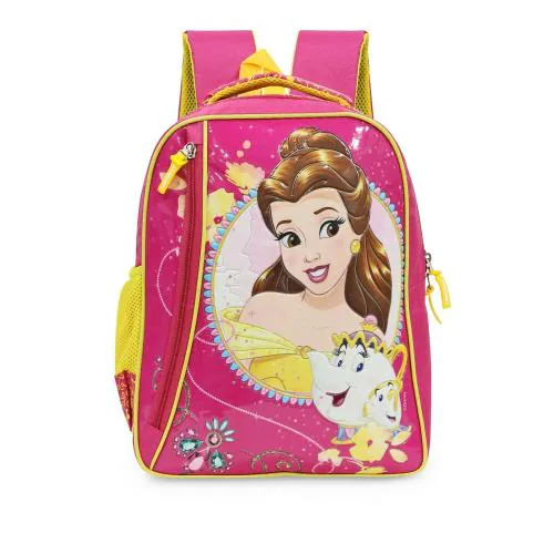 Priority Disney Princess Belle Embossed Polyester School Backpack For Kids | Specially School Bag For Boys (Medium | Pink)