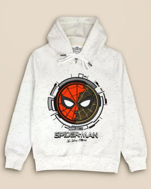 Kidsville Kids Boys Spiderman Printed White Injection Hoodie