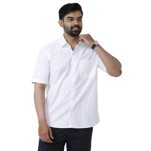 UATHAYAM Brilliant Cotton Solid Formal Slim Fit Half Sleeve Shirt for Men Pack of 1 White