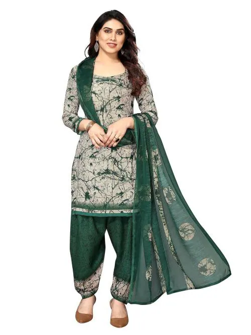 Sidhidata Women's Women's Crepe Printed Patiyala Salwar Suit Dress Material Suit Green
