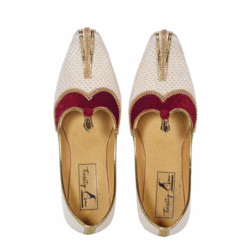 Thirsty Crow Men's Wedding Juttis Punjabi Jutt Sherwani Juti, Pure Traditional Stylish Ethnic Mojaris Wedding Shoes | 31-44 | Off White | UK-10