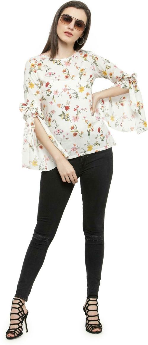 Pluss Women White Solid Cotton Blend Casual Regular Sleeve Top