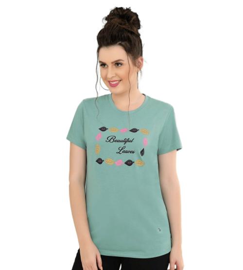 Bluelink Women Mint Blue Polycotton Regular Fit Tshirt