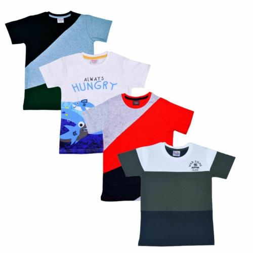 Esteem Kids Colorblock and Printed combo Cotton Boys T shirt (Pack of 4)
