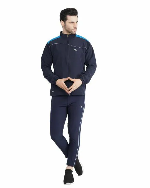 Navyfit Men Navy Blue Polyester Track Suit Set With Zipper Pockets (L)