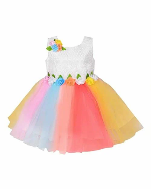 Wishkaro Girls Multicolor Solid Net Single A-Line Dress