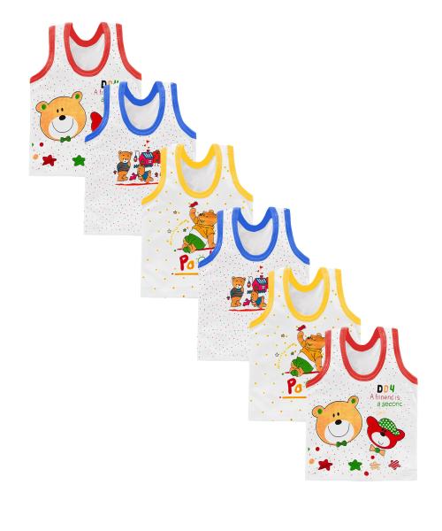 Neeba Kids Cotton White Striped Printed Vest for Boys, Summer Innerwear for New born Baby Boy (Pack of 6)