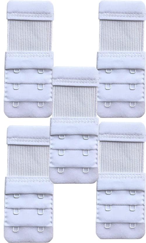 FIMS - Fashion is my style Women White Solid Cotton Blend Pack of 5 Bra Hook Extender 2 Hook 3 Eye