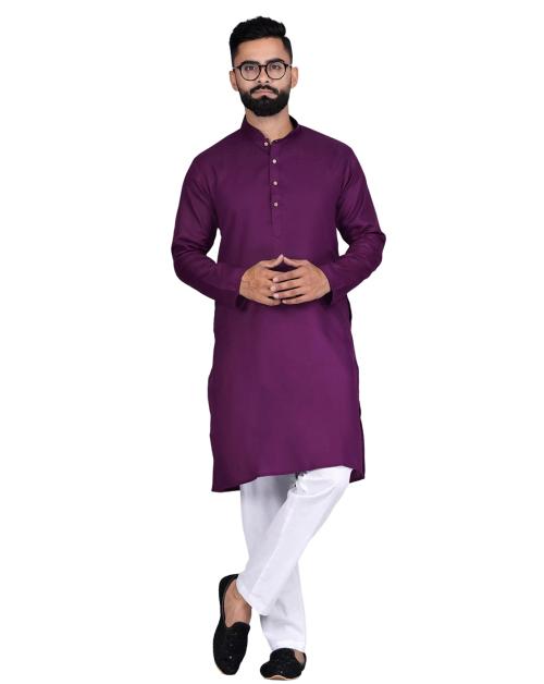 TEE PROJEKT Men's Purple Cotton Kurta