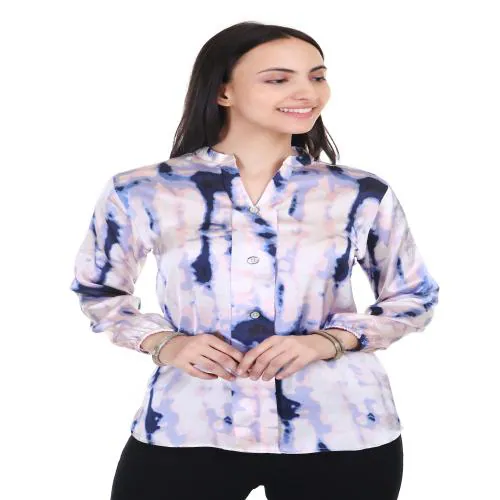 Be Dressed Women's Satin Tie Die Shirt|Blue & Light Pink Color| Casual shirt | Printed Shirt