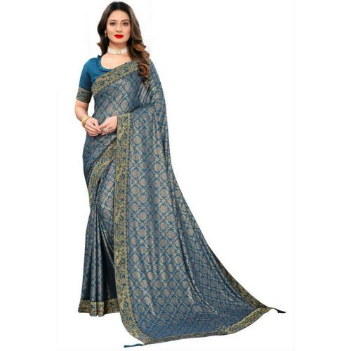 Joshwa Women Grey Embellished Silk Blend Leheria Saree