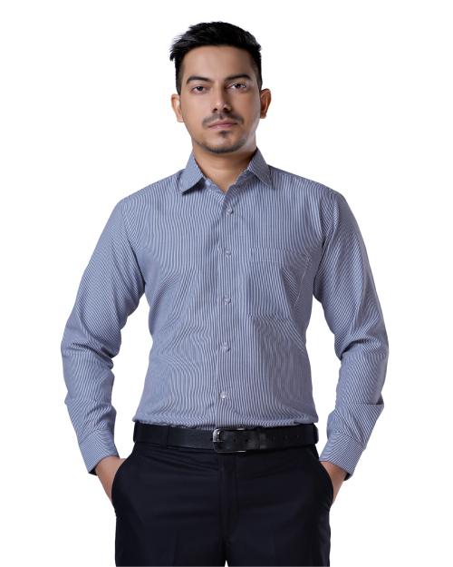 Charcoal Fashion Men's Regular Fit Oxford weave Blue Striped Formal Shirt