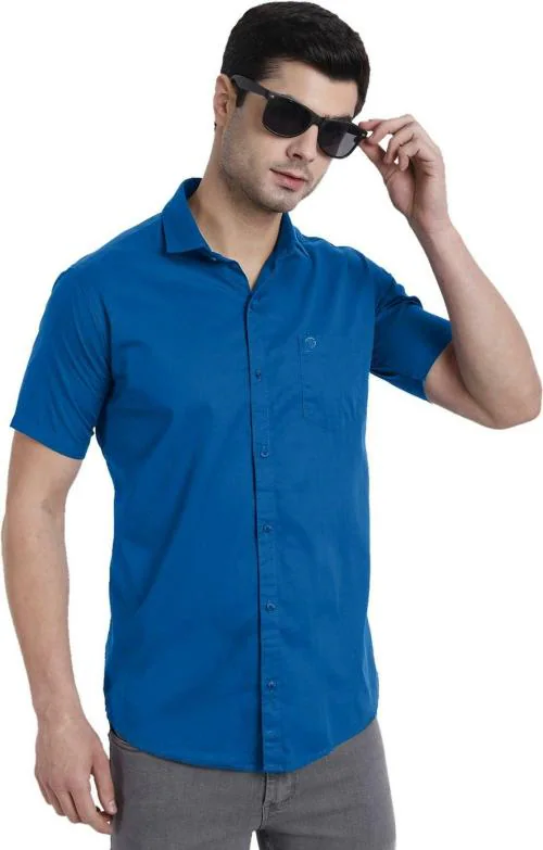 Garry Richards Men Peacock Blue Solid Pure Cotton Casual Shirt, 4XL